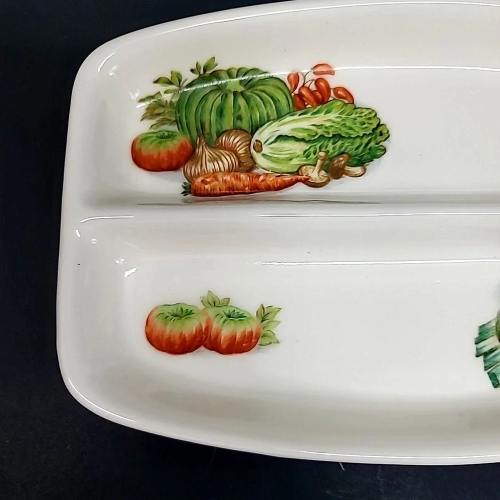 Vtg Divided Vegetable/Relish Tray/Dish-Japan -Fall Harvest-Thanksgiving-8-5/8